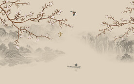 中式水墨山水花鸟背景墙