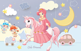 可爱独角兽小公主儿童房背景墙