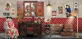 民国风老上海风情背景墙壁画 