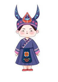苗族卡通女孩形象包装插画
