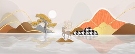 轻奢装饰画 山水画 麋鹿