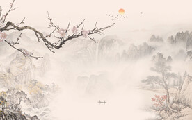 中式水墨山水花鸟背景墙