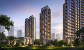 高层住宅群体黄昏夜景透视效果图