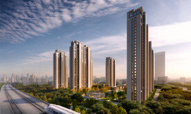 住宅小区黄昏半鸟瞰效果图