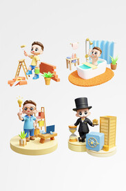 3D立体免抠卡通人物建筑金融设