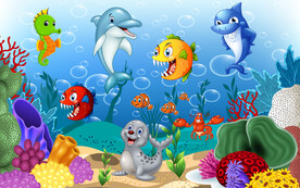 海底世界手绘珊瑚背景墙