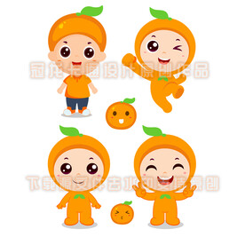 卡通橙子漫画宝贝扁平版