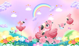 卡通火鸟儿童房背景墙