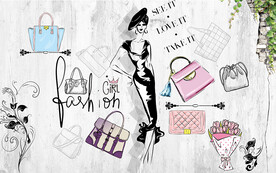 时尚花纹美女包包工装背景墙