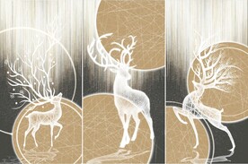 装饰画 几何图三联画 抽象麋鹿