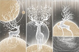 装饰画 几何图三联画 抽象麋鹿