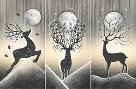 装饰画 几何图三联画 抽象麋鹿