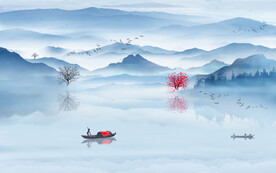 中式水墨山水背景墙