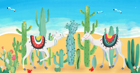 卡通仙人掌骆驼背景墙