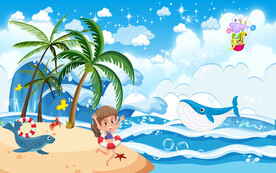 卡通海洋风景背景墙