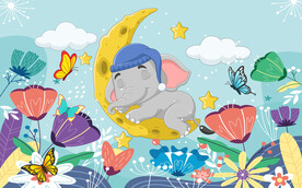 卡通睡大象儿童房背景墙