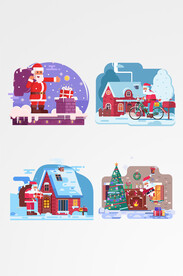 圣诞节场景系列扁平唯美浪漫圣诞