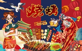 国潮特色烧烤背景墙图片