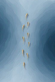 九鱼图蓝色海洋水墨线条海报背景