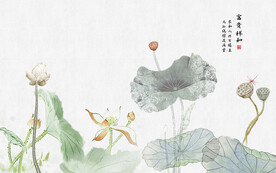 手绘荷花背景墙