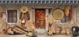 复古80后90后农村民居背景墙