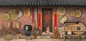 复古80后90后农村民居背景墙