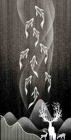 高清分层九鱼装饰画