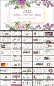 紫色手绘风工作总结PPT模版