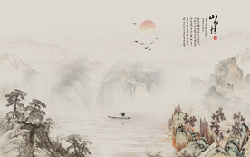 水墨山水画背景墙