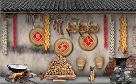 复古80后90后农村民居背景墙