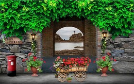 3D墙洞田园风背景墙壁画