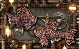 复古怀旧金属鱼工业风背景墙