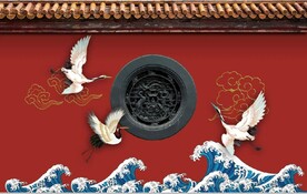 中式故宫红墙建筑背景墙壁画