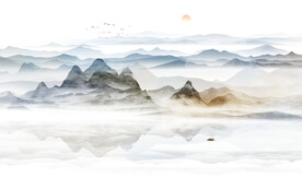 水墨山水画背景墙
