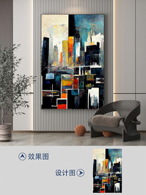 现代轻奢印象城市油画厚肌理挂画