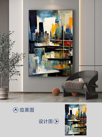 现代轻奢印象城市油画厚肌理挂画