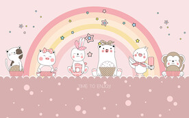 可爱卡通彩虹小动物儿童房背景墙