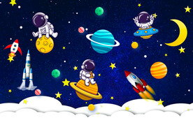 星空太空人儿童房背景墙