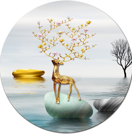 装饰画 水墨山水画 石头麋鹿