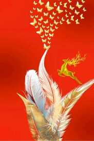 轻奢麋鹿羽毛抽象线条晶瓷装饰画