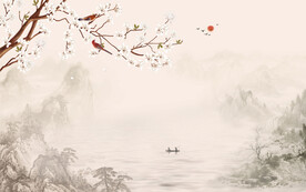 中式水墨山水花鸟背景墙