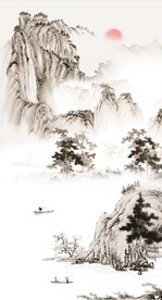 装饰画 水墨山水画 日出