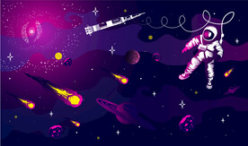 手绘宇航员卡通太空宇宙飞船背景