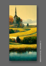 北欧小麦秋色田园风光风景装饰画
