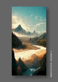 新中式写实山水风景客厅装饰画