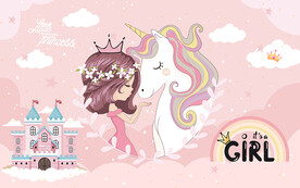 可爱卡通小公主独角兽儿童房背景