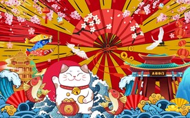 招财猫日式工装店背景画图片