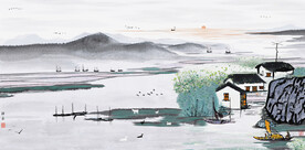 水墨江南水乡意境山水画