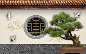 江南徽派园林墙壁建筑背景墙