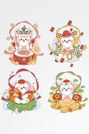 卡通新春长耳白兔矢量元素